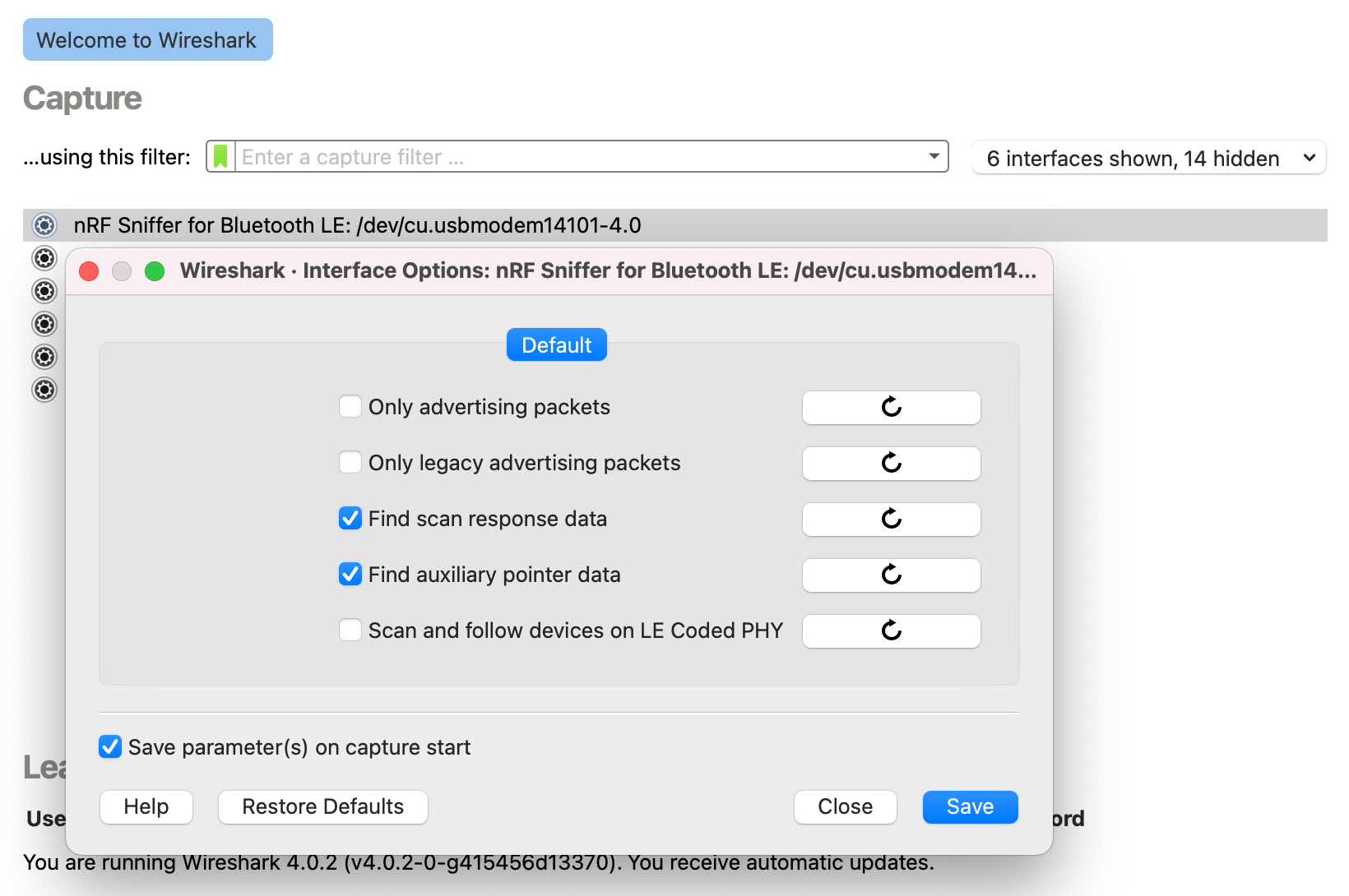 Wireshark Interface Options