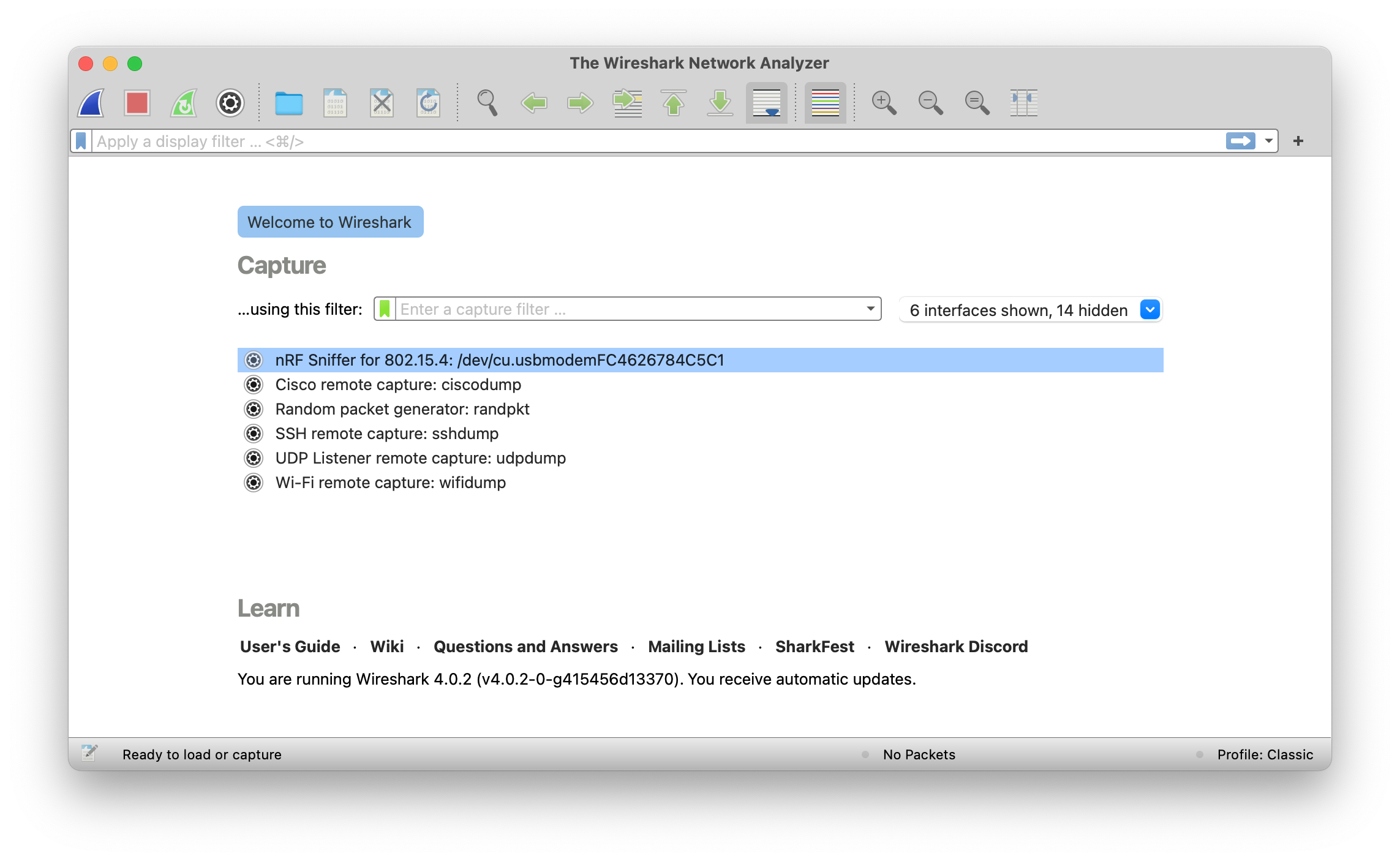 nRF Sniffer for 802.15.4 in Wireshark